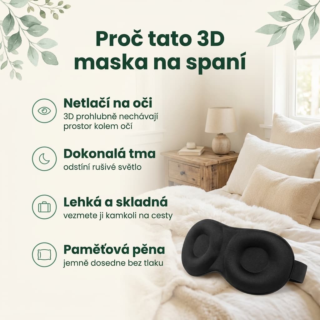 Cestovní maska na spaní – lehká, skladná a z paměťové pěny